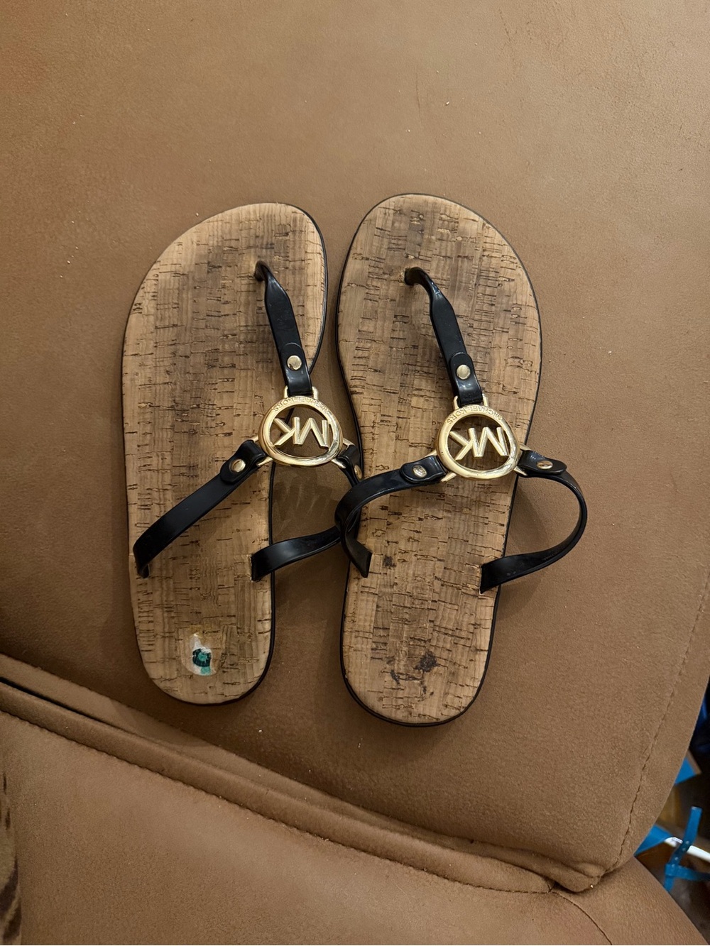 MICHAEL Michael Kors Black Gold Logo Sandals